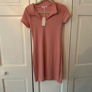 Pink Sheath Mini Dress with Polo Collar